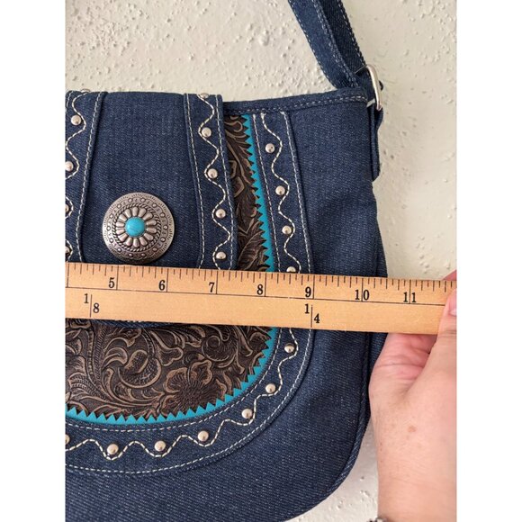 Canyon Sky Womens Denim Crossbody Bag With Turquoise Embellishment - Picture 10 of 12
